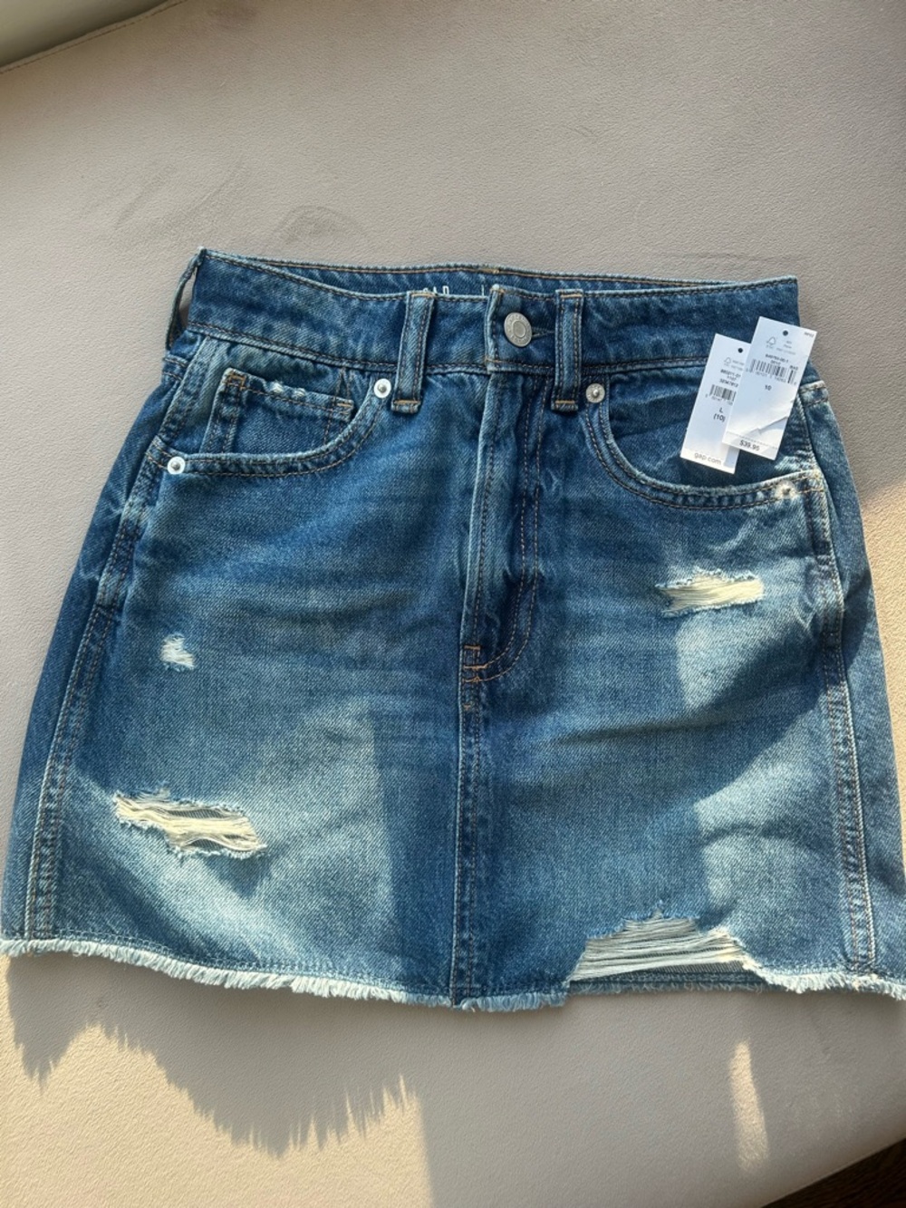 Gap Girls' Distressed Blue Denim Mini Skirt with Frayed Hem